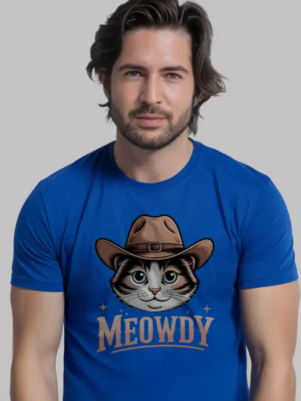 Royal blue snowshoe cat meowdy shirt – western texas meme tee