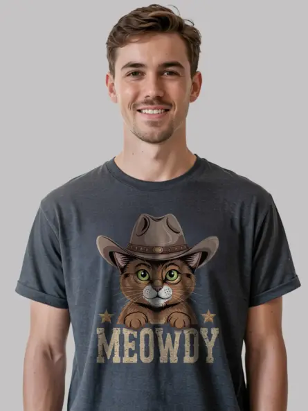 Dark heather somali cat meowdy shirt – cute cowboy cat t-shirt