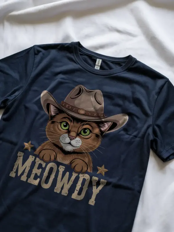 Navy somali cat meowdy shirt – pet cat mom dad tee