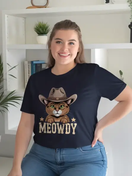 Navy somali cat meowdy shirt – pet cat mom dad tee