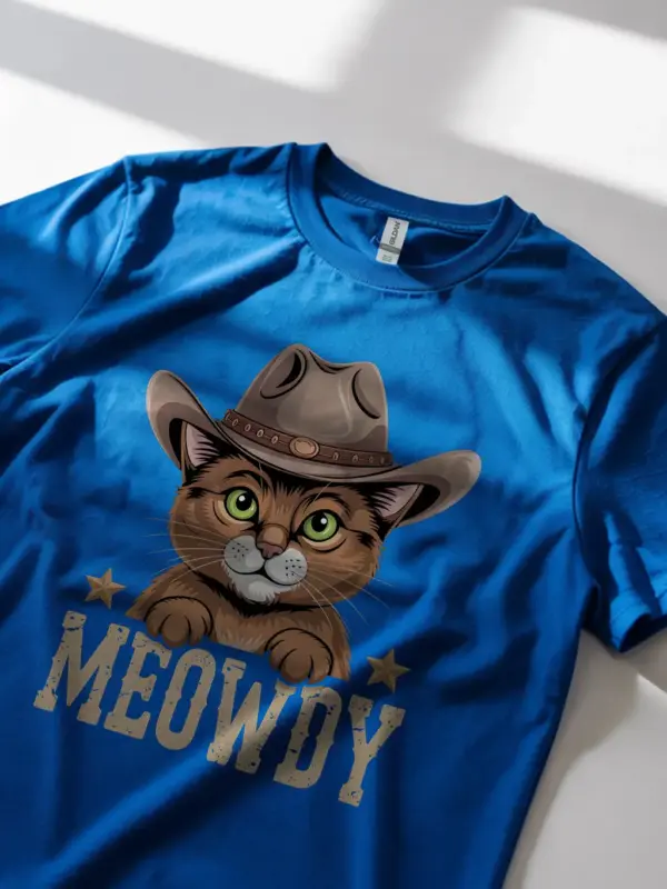 Royal blue somali cat meowdy shirt – western texas meme tee