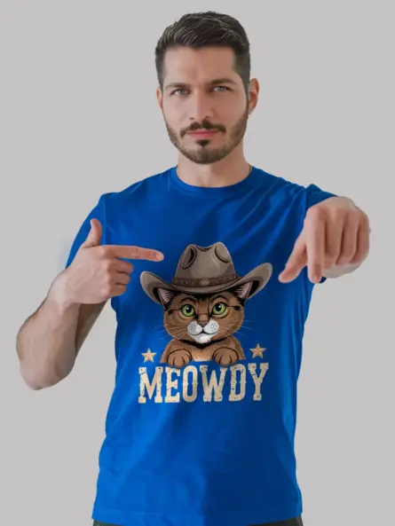 Royal blue somali cat meowdy shirt – western texas meme tee