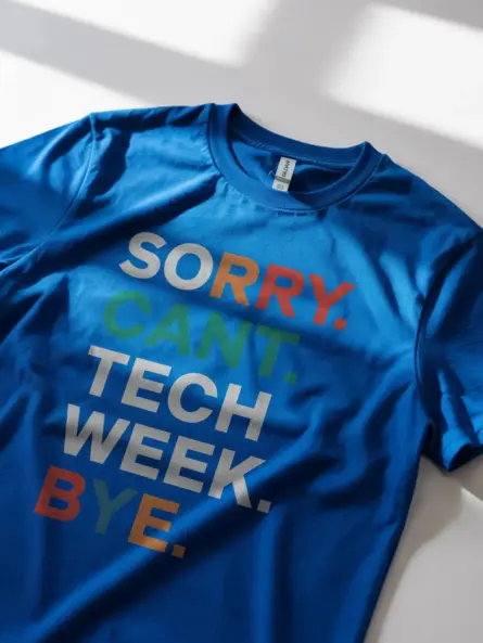 Royal blue sorry can't tech week bye shirt – theatre teacher tee