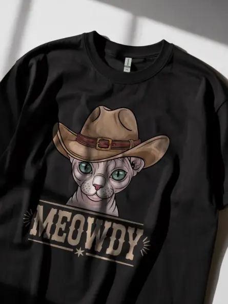 Black sphynx cat meowdy shirt – pet cat mom dad tee