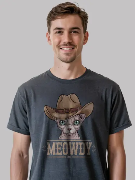 Sphynx cat meowdy shirt in dark heather – cowboy cat lover tee