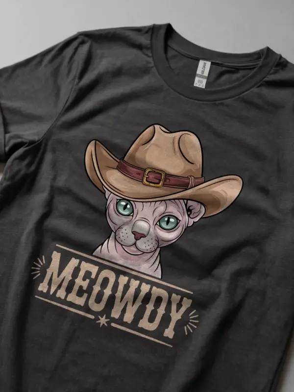 Sphynx cat meowdy shirt in dark heather – cowboy cat lover tee