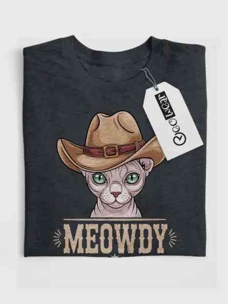 Sphynx cat meowdy shirt in dark heather – cowboy cat lover tee