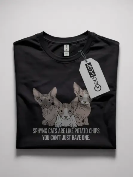 Sphynx cats like potato chips shirt in black – funny cat lover tee