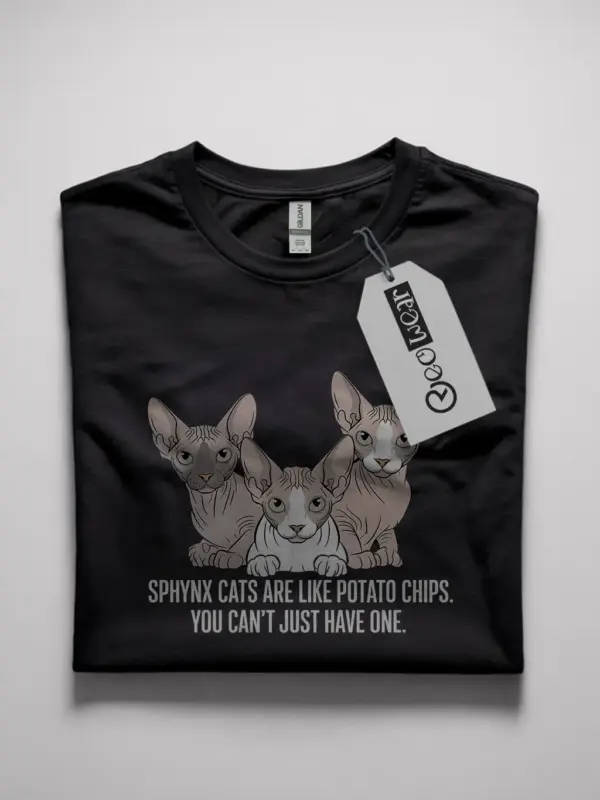 Sphynx cats like potato chips shirt in black – funny cat lover tee