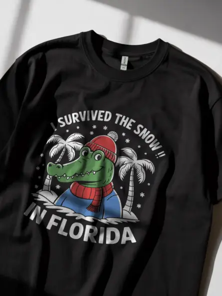 Survived the Snow in Florida Shirt in Black – Funny Alligator Tee