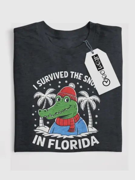 Dark heather survived the snow in florida shirt – humorous alligator tee