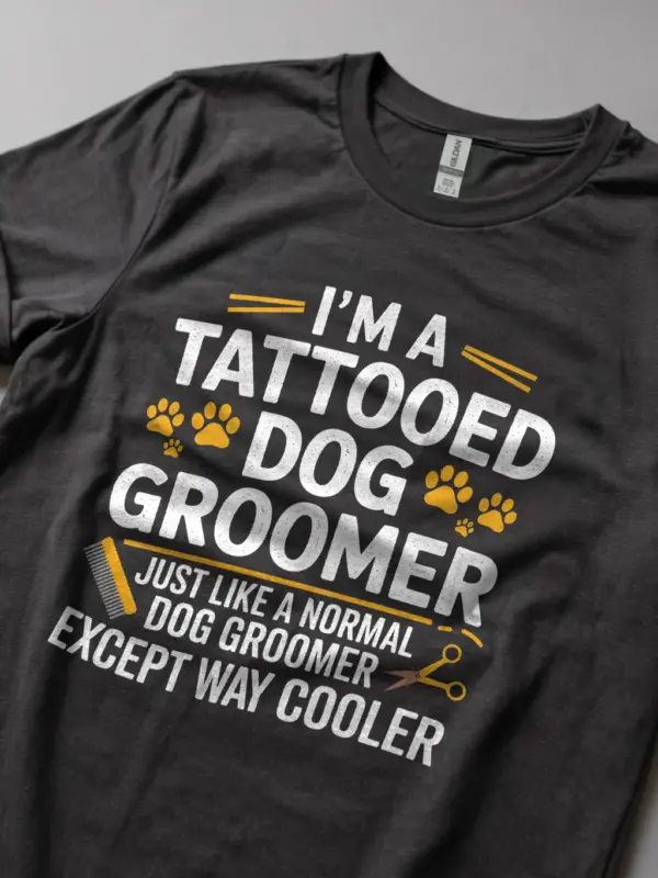 Dark Heather Tattooed Dog Groomer Shirt – Pet Lover Tee