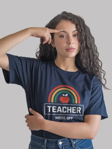 Navy teacher mode off shirt – end of school year tee