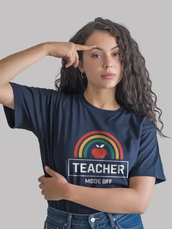Navy teacher mode off shirt – end of school year tee