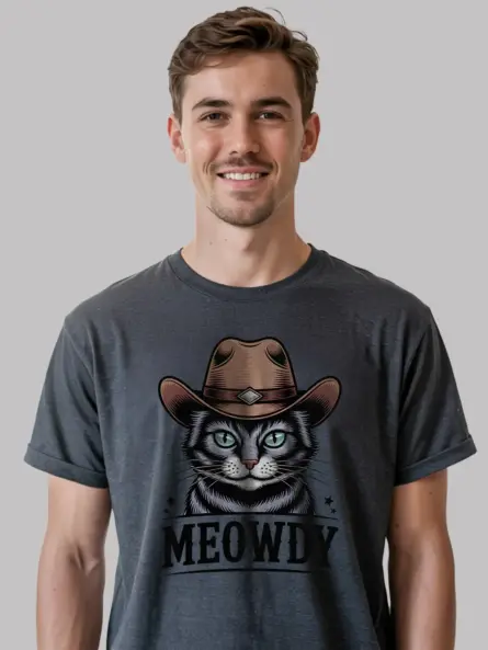 Thai lilac cat meowdy shirt in dark heather – cowboy cat lover tee