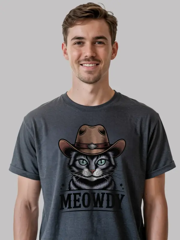 Thai lilac cat meowdy shirt in dark heather – cowboy cat lover tee
