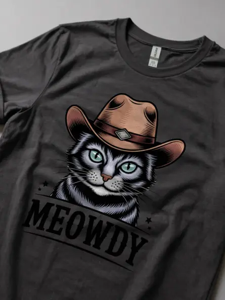 Thai lilac cat meowdy shirt in dark heather – cowboy cat lover tee