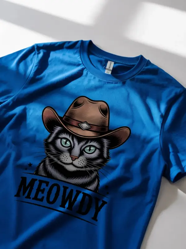 Royal blue thai lilac cat meowdy shirt – western texas meme tee
