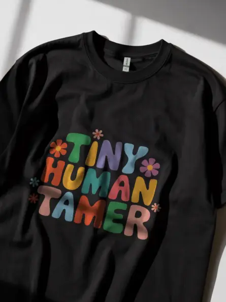 Tiny human tamer shirt in black – funny teacher tee
