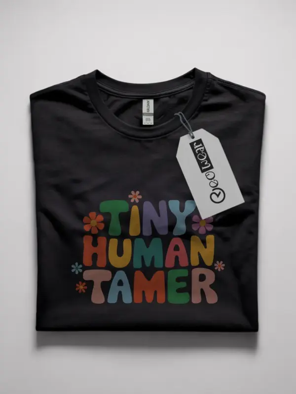 Tiny human tamer shirt in black – funny teacher tee