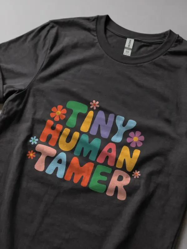 Dark heather tiny human tamer shirt – daycare worker shirt