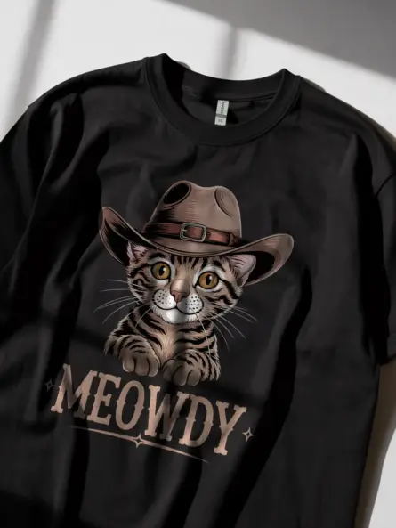 Toyger Cat Meowdy Shirt in Black – Cowboy Cat Lover Tee