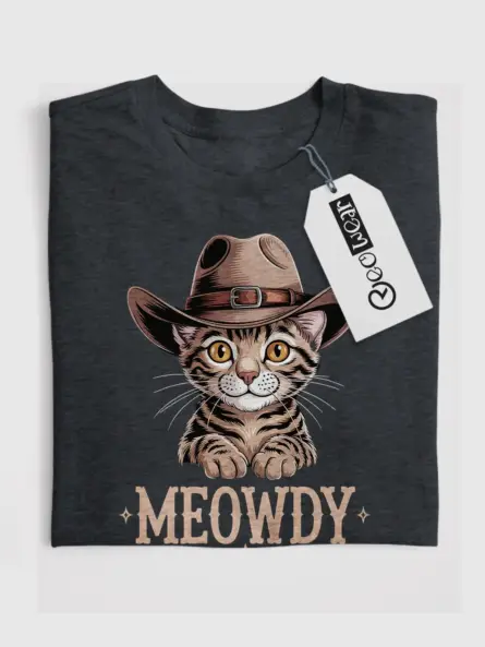 Dark heather toyger cat meowdy shirt – cute cowboy cat t-shirt