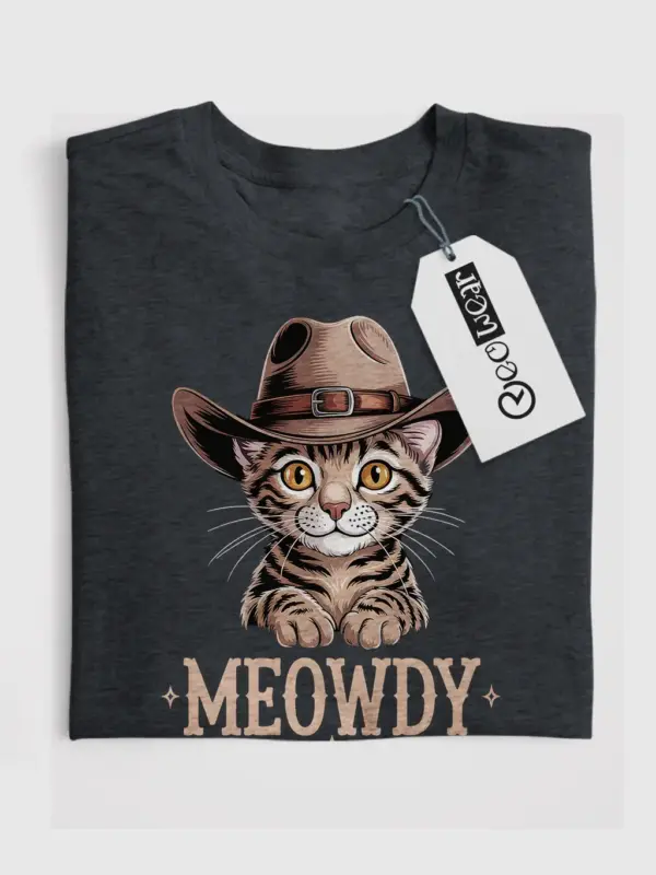 Dark heather toyger cat meowdy shirt – cute cowboy cat t-shirt
