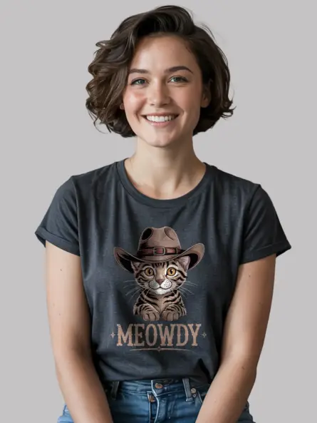 Dark heather toyger cat meowdy shirt – cute cowboy cat t-shirt