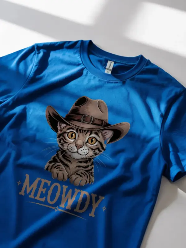 Royal blue toyger cat meowdy shirt – western texas meme tee