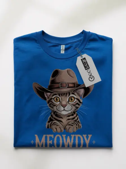 Royal blue toyger cat meowdy shirt – western texas meme tee