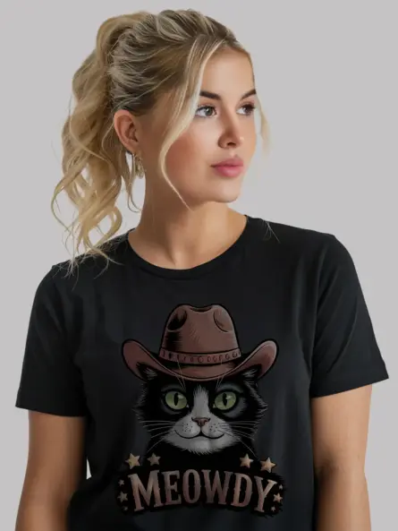 Tuxedo cat meowdy shirt in black – cowboy cat lover tee