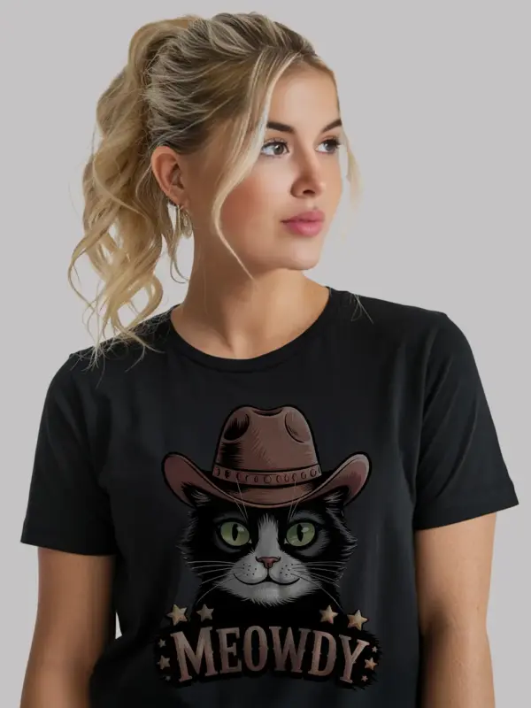 Tuxedo cat meowdy shirt in black – cowboy cat lover tee