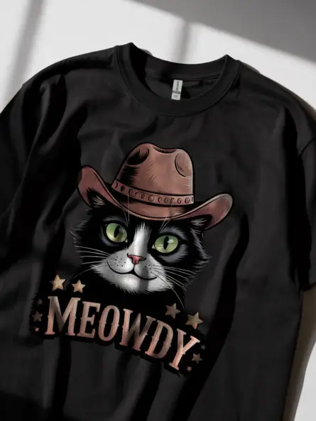 Tuxedo cat meowdy shirt in black – cowboy cat lover tee