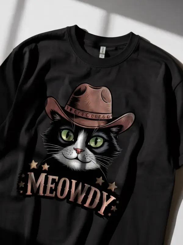 Tuxedo cat meowdy shirt in black – cowboy cat lover tee