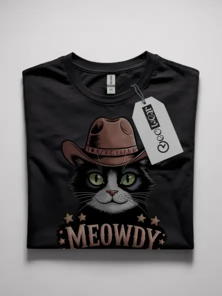 Tuxedo cat meowdy shirt in black – cowboy cat lover tee