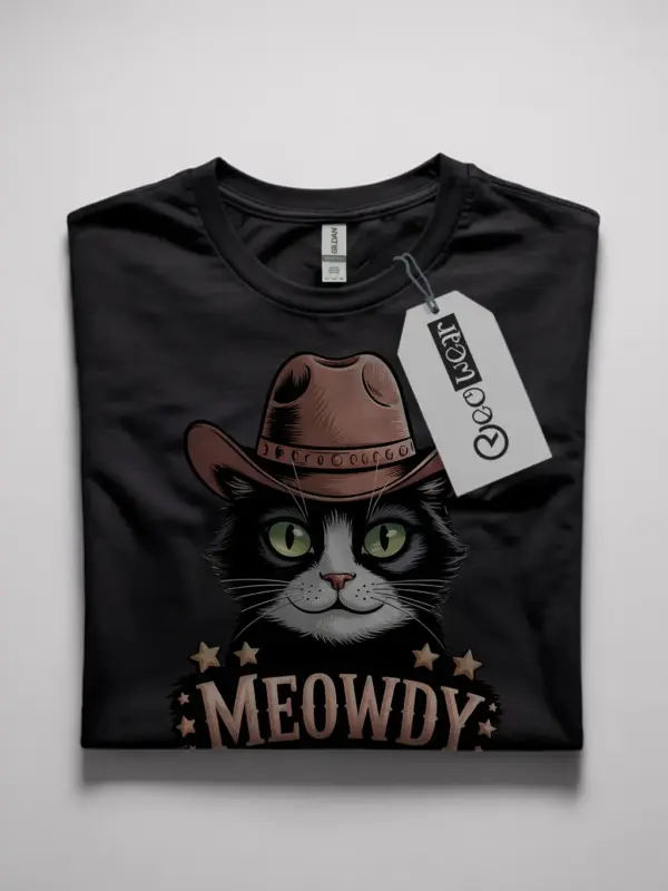 Tuxedo cat meowdy shirt in black – cowboy cat lover tee