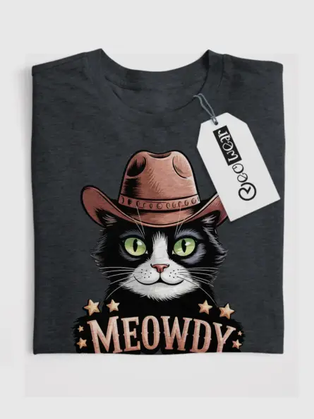 Dark heather tuxedo cat meowdy shirt – cute cowboy cat t-shirt