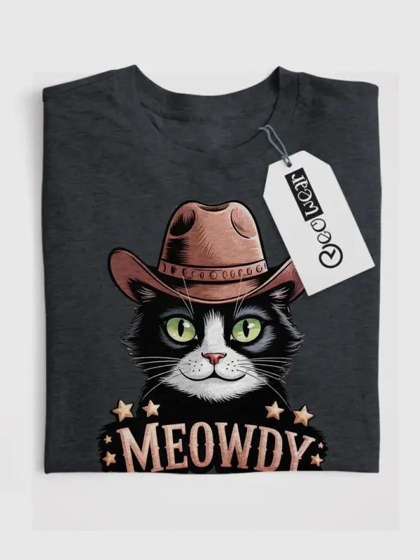 Dark heather tuxedo cat meowdy shirt – cute cowboy cat t-shirt