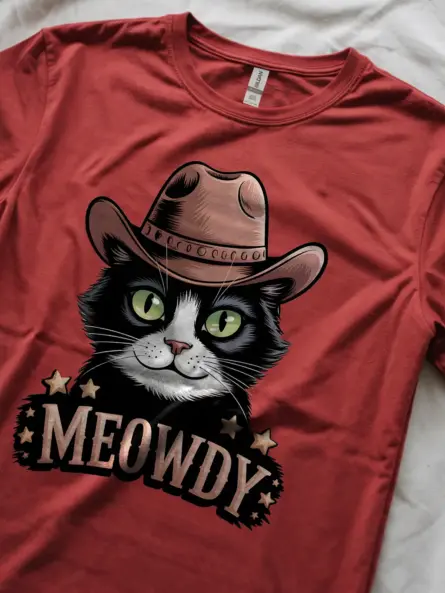 Red tuxedo cat meowdy shirt – pet cat mom dad tee