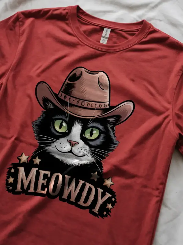 Red tuxedo cat meowdy shirt – pet cat mom dad tee