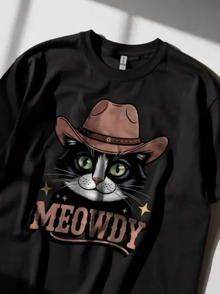 Tuxedo cowboy cat shirt in black – playful cowboy cat tee