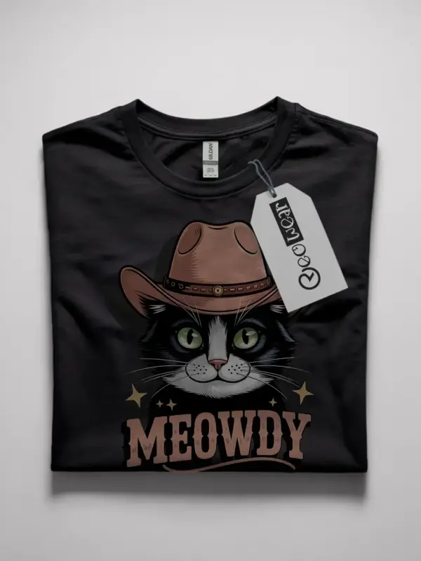 Tuxedo cowboy cat shirt in black – playful cowboy cat tee