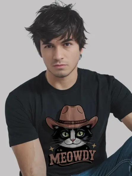 Tuxedo cowboy cat shirt in black – playful cowboy cat tee