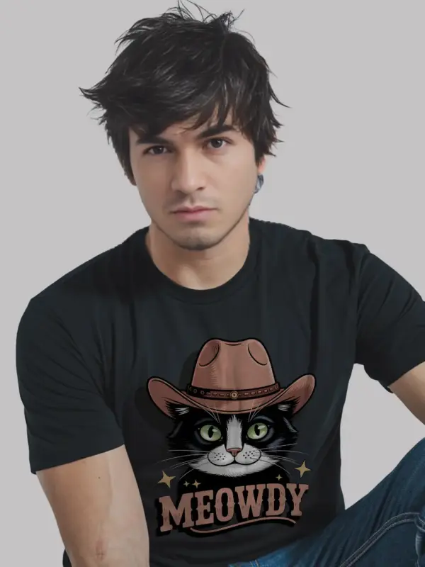 Tuxedo cowboy cat shirt in black – playful cowboy cat tee