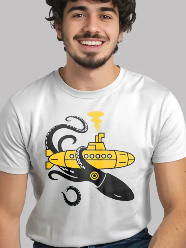 white squid sub battle nautical squid submarine t-shirt