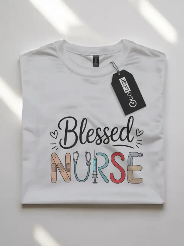 White Front View Blessed Nurse Shirt for Nursing Student