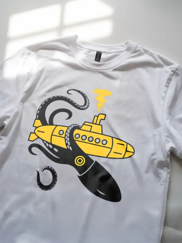 white lifestyle image squid sub battle nautical squid submarine t-shirt
