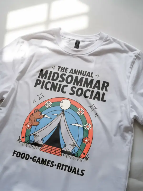 white shot The Annual Midsommar Picnic Social retro midsommar picnic t-shirt