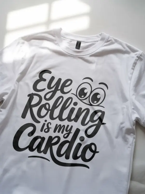 White Eye Rolling Is My Cardio shirt with sarcastic quote